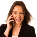 Asian caucasian business woman talking in cell phone Royalty Free Stock Photo