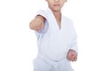 Asian child athletes martial art taekwondo training, isolated on Royalty Free Stock Photo