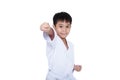 Asian child athletes martial art taekwondo training, isolated on Royalty Free Stock Photo