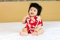 Asian child girl wearing flower shirt Royalty Free Stock Photo