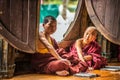 Asian child monks learning