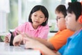 Asian child playing tablet computer together Royalty Free Stock Photo