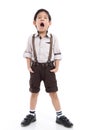 Asian child yawning on white background