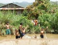 Asian children bath in the river Royalty Free Stock Photo