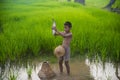 Asian children fisherman