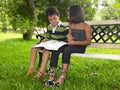 Asian children in a garden