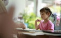 Asian children learning to drawning by pencil Royalty Free Stock Photo