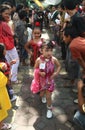 Asian children model wearing batik at fashion show runway