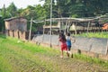Asian children running on vegetable field in countryside