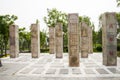 Asian China, antique buildings, stone pillars, car