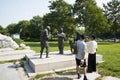 Asian China, Beijing, Lugou Bridge square, sculpture