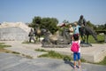 Asian China, Beijing, Lugou Bridge square, sculpture