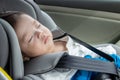 Asian Chinese baby boy asleep while in child safety car seat Royalty Free Stock Photo