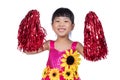 Asian Chinese cheerleader girl holding a pompom Royalty Free Stock Photo