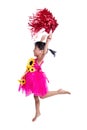 Asian Chinese cheerleader girl holding a pompom Royalty Free Stock Photo