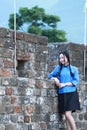 Asian Chinese girls wear student clothes in Republic of China