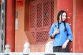 Asian Chinese girls wear student clothes in Republic of China