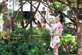 Asian Chinese girls wears cheongsam enjoy free time in ancient town Royalty Free Stock Photo