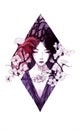 Asian chinese ink portrait illustration fantasy portrait background female portrait woman lady chinese painting abstract floral