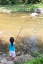 Asian Chinese little girl angling with fishing rod Royalty Free Stock Photo