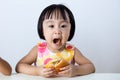 Asian Chinese little girl Eating Burger Royalty Free Stock Photo