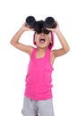 Asian Chinese little girl holding binoculars Royalty Free Stock Photo