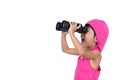 Asian Chinese little girl holding binoculars Royalty Free Stock Photo