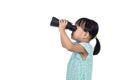 Asian Chinese little girl holding binoculars Royalty Free Stock Photo