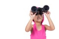 Asian Chinese little girl holding binoculars Royalty Free Stock Photo