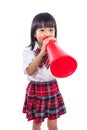 Asian Chinese little girl holding retro megaphone Royalty Free Stock Photo