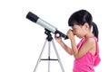 Asian Chinese little girl holding a telescope Royalty Free Stock Photo