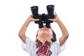 Asian Chinese little girl looking through binoculars Royalty Free Stock Photo