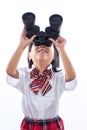 Asian Chinese little girl looking through binoculars Royalty Free Stock Photo