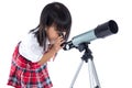 Asian Chinese little girl looking through telescope Royalty Free Stock Photo