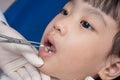 Asian Chinese little girl lying down for tooth extraction Royalty Free Stock Photo