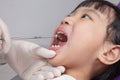 Asian Chinese little girl lying down for tooth extraction Royalty Free Stock Photo