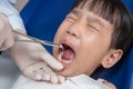 Asian Chinese little girl lying down for tooth extraction