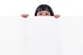 Asian Chinese little girl peeping behind white board Royalty Free Stock Photo