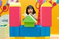 Asian Chinese Little Girl Playing Giant Blocks
