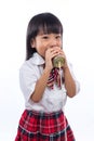 Asian Chinese little girl playing retro tin can phone Royalty Free Stock Photo