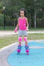 Asian Chinese little girl playing with roller skates Royalty Free Stock Photo