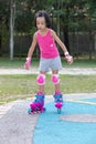 Asian Chinese little girl playing with roller skates Royalty Free Stock Photo