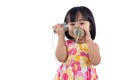 Asian Chinese little girl playing tin can phone Royalty Free Stock Photo