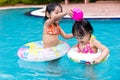 Asian Chinese Little Girls Playing in the Swimming Pool Royalty Free Stock Photo
