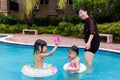 Asian Chinese Little Girls Playing in the Swimming Pool Royalty Free Stock Photo