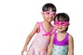 Asian Chinese little Sister portrait wearing goggles and swimsuit Royalty Free Stock Photo