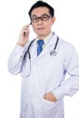 Asian Chinese male doctor talking on the phone Royalty Free Stock Photo