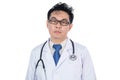 Asian Chinese male frustrated doctor with stethoscope Royalty Free Stock Photo