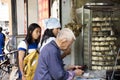 Asian chinese people sale food sticky rice dumpling and tim sum for people buy at local shop in old town at Shantou or Swatow city