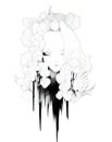 Asian chinese ink portrait illustration fantasy portrait background female portrait woman lady chinese painting abstract floral